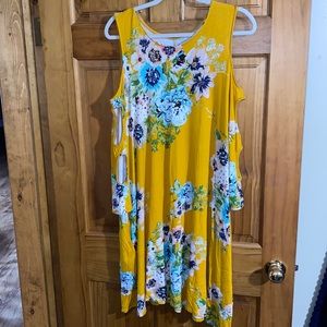 Yellow Floral cold shoulder style dress!